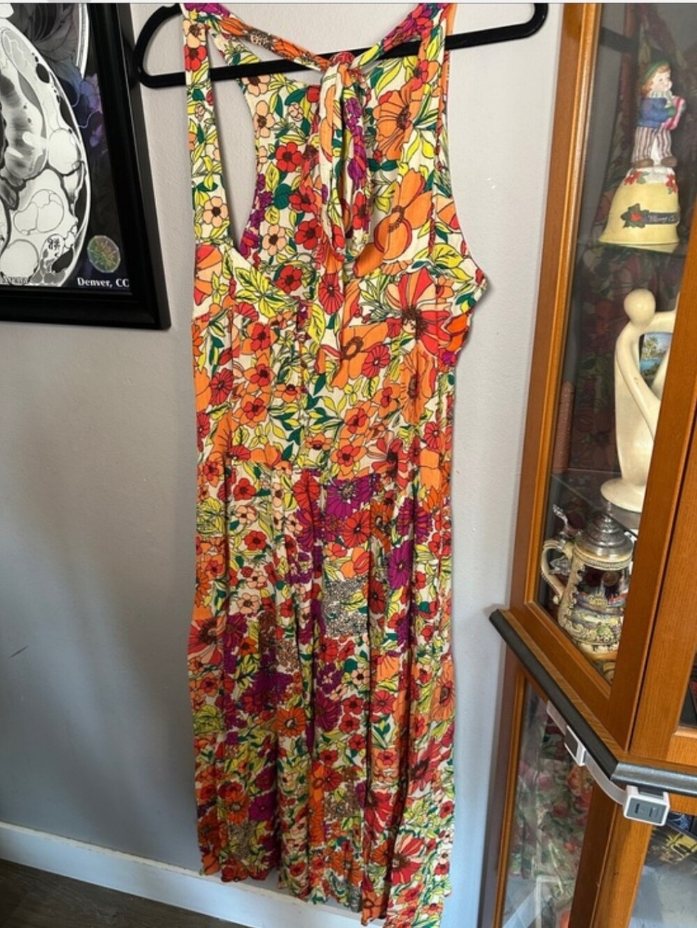 Natural Life Gorgeous Vibrant Floral Sleeveless Maxi Dress in Orange Pink Medium - Picture 2 of 6
